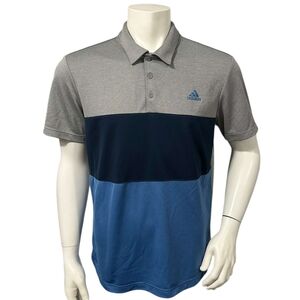 Adidas Men’s Golf Polo Shirt Blue Gray ColorBlock Short Sleeve L